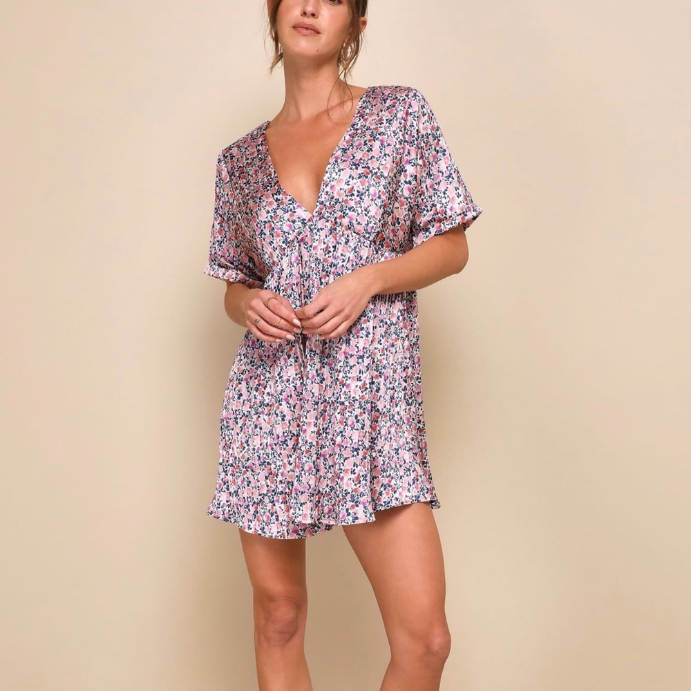 Lulu's Pink and Blue Babydoll Floral Dress